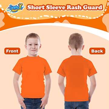 Boys Rash Guard Short Sleeve, Orange UPF 50+ Sun Protection Rashguard Slim Fit Swim Shirt Fishing Surf Quick Dry Cool Beach Clothes for Toddler Youth Kids Size 10-12 Years