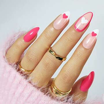 Modelones Press on Nails, Short Almond Nails, Pink Reusable Nail Kit with Nail Glue Adhesive Tabs Mini Nail File, 24 Fake Nails 12 Sizes, Glue on Nails DIY Home Salon Mothers Day Nails Gift