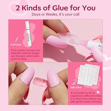 Modelones Press on Nails, Short Almond Nails, Pink Reusable Nail Kit with Nail Glue Adhesive Tabs Mini Nail File, 24 Fake Nails 12 Sizes, Glue on Nails DIY Home Salon Mothers Day Nails Gift