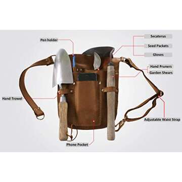 Rubys Leather Garden Tool Belt with Adjustable Waist Strap