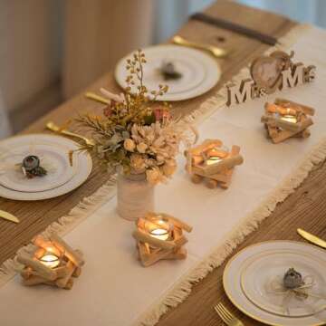 Sziqiqi Handmade Wooden Tea Light Candle Holder with Glass Cup Rustic Country Coastal Style for Farm...