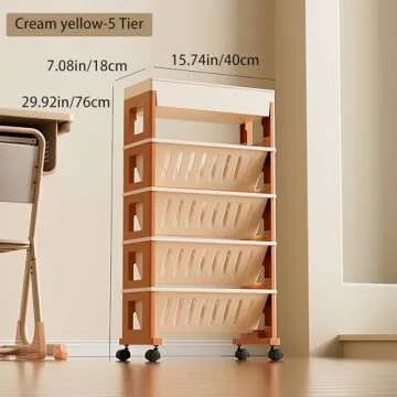 5 Tier Book Rack Storage Bookshelf, Mobile Bookshelf with Wheels, Removable Movable Unique Bookcase,...
