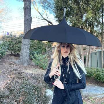 Gothic Black Pagoda Umbrella - Perfect For Rain Or Shine, Ideal For Vampires, Gothic Enthusiasts, And Lovers Of Unique Style
