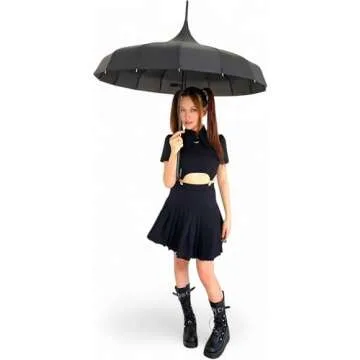 Gothic Black Pagoda Umbrella - Perfect For Rain Or Shine, Ideal For Vampires, Gothic Enthusiasts, And Lovers Of Unique Style