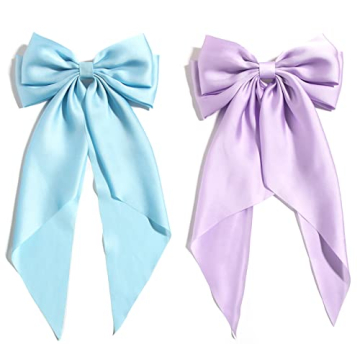 SUSULU Blue Hair Bow Clips for Women Lilac Big Bows Metal Clips French Barrette with Long Tail Satin...