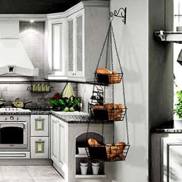 Hanging Fruit Basket Shelves Metal Wire Tier Wall Mounted over the door organizer kitchen produce Bi...
