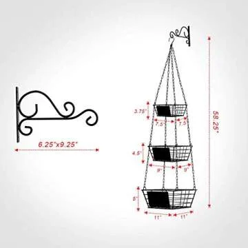 Hanging Fruit Basket Shelves Metal Wire Tier Wall Mounted over the door organizer kitchen produce Bin rack bathroom towel baskets stand storage snack organizer (wall hanging)