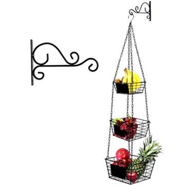 Hanging Fruit Basket Shelves Metal Wire Tier Wall Mounted over the door organizer kitchen produce Bin rack bathroom towel baskets stand storage snack organizer (wall hanging)