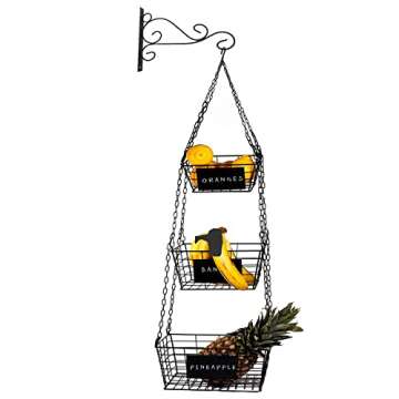 Hanging Fruit Basket Shelves Metal Wire Tier Wall Mounted over the door organizer kitchen produce Bin rack bathroom towel baskets stand storage snack organizer (wall hanging)