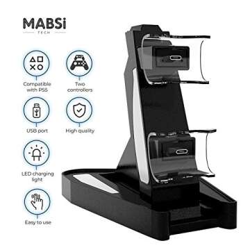 Mabsi Tech PS5 Dual Controller Charger, Charging Dock for PlayStation 5 / PS5 Fast Charging Station ...
