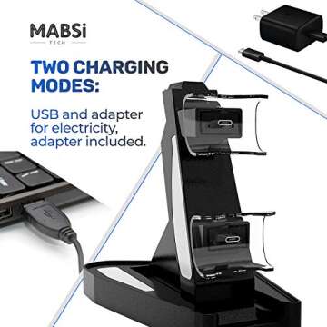 Mabsi Tech PS5 Dual Controller Charger, Charging Dock for PlayStation 5 / PS5 Fast Charging Station with LED Indicator - PS5 Accesories