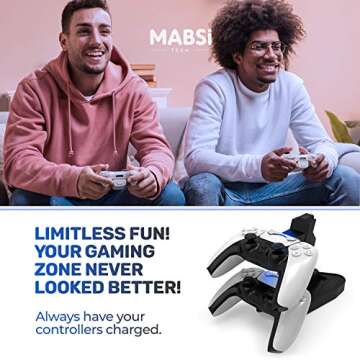 Mabsi Tech PS5 Dual Controller Charger, Charging Dock for PlayStation 5 / PS5 Fast Charging Station with LED Indicator - PS5 Accesories
