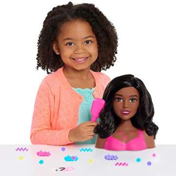 Barbie Fashionistas 8-Inch Styling Head, Dark Brown, 20 Pieces Include Styling Accessories, Hair Sty...