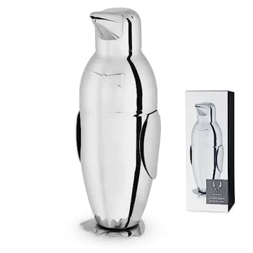 Viski Penguin Cocktail Shaker with Strainer | 17 oz Stainless Steel Bar Essential