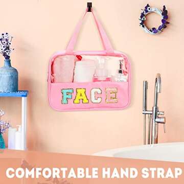 4 Pcs Chenille Letter Nylon Makeup Bag PVC Clear Zipper Pouches for Purse Portable Travel Pouch Cosmetic Preppy Tote Bag Toiletry Storage Bag for Women, Travel, Hair, Face, Stuff Styles, 4 Colors