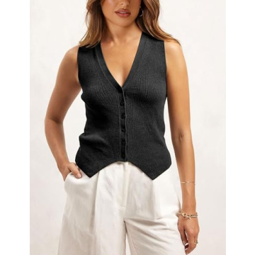 IQSQSQ Women’s Chic V Neck Button Down Sweater Vest