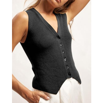 IQSQSQ Women’s Chic V Neck Button Down Sweater Vest
