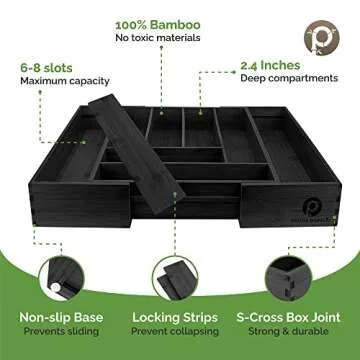 Pristine Bamboo Silverware Tray - Expandable Drawer Organizer