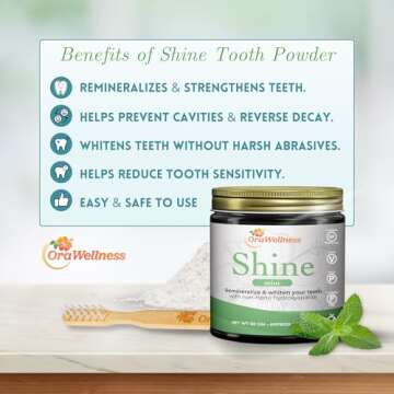 OraWellness Shine Remineralizing Tooth Powder, Natural Teeth Whitening Powder with Hydroxyapatite, F...