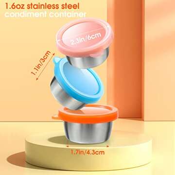 Salad Dressing Container To Go, 6x1.6 oz Small Containers with Lids Stainless Steel Sauce Containers...