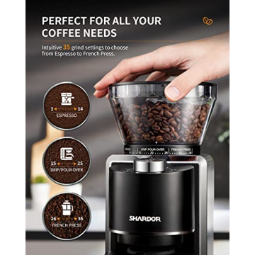 SHARDOR Conical Burr Coffee Grinder 35 Settings Anti-Static