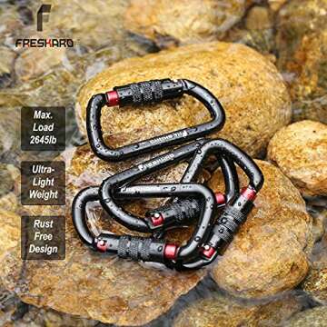 3inch Locking Carabiner Clips-Twist Auto Lock Caribeener, Heavy Duty Keychain Key carabeaner Hooks, 7075 Aerial Aluminum Ultra Light, for Hammock, Hiking, Yoga Swing, Camping, Backpack etc, Black