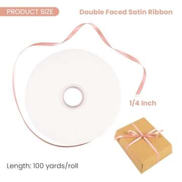Double Face Rose Gold Satin Ribbon 1/4 inch X 100 Yards, Thin Ribbon Craft Fabric Ribbon Polyester R...