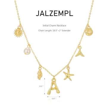 JALZEMPL Initial Charm Necklace For Women Shell Letter Necklaces Gold Charms Pendant Boho Summer Seashell Beach 14k Starfish Surfer Jewelry Gifts (K)
