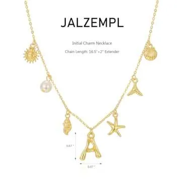 JALZEMPL Initial Charm Necklace For Women Shell Letter Necklaces Gold Charms Pendant Boho Summer Seashell Beach 14k Starfish Surfer Jewelry Gifts (K)