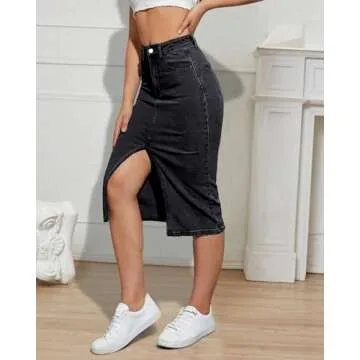 Stylish Women's Denim Midi Skirt with High Waist Design