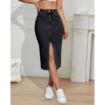 Stylish Women's Denim Midi Skirt with High Waist Design