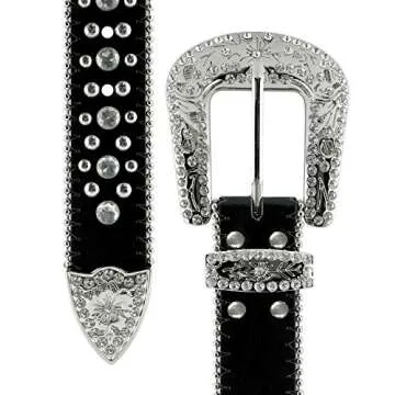 50128 Rhinestone Belt Fashion Western Crystal Bling Studded Design Berry Conchos Leather Belt 1-1/2"(38mm) wide (Black, 38" XL)