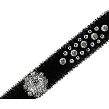 50128 Rhinestone Belt Fashion Western Crystal Bling Studded Design Berry Conchos Leather Belt 1-1/2"(38mm) wide (Black, 38" XL)