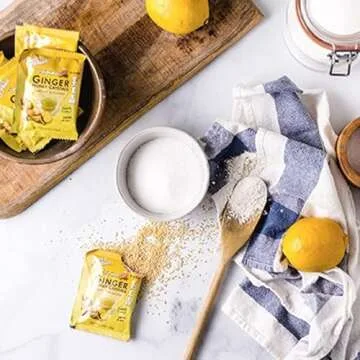 Prince of Peace Instant Natural Lemon Ginger Honey Crystals, 10 Sachets – Instant Hot or Cold Beverage for Nausea Relief and Soothes Throat – Easy to Brew Ginger and Honey Crystals