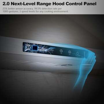 VIKIO HOME Wall Mount Range Hood 30 inch,Kitchen Vent Hoods 980 CFM Ducted/Ductless Range Hood,with Gesture Sensing & Touch Control Switch Panel, 3 Speed Exhaust Fan Permanent Filter