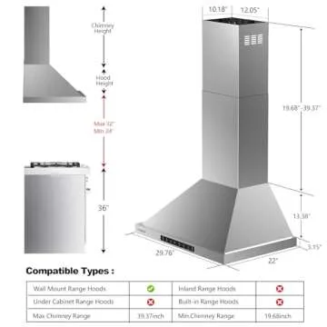 VIKIO HOME Wall Mount Range Hood 30 inch,Kitchen Vent Hoods 980 CFM Ducted/Ductless Range Hood,with Gesture Sensing & Touch Control Switch Panel, 3 Speed Exhaust Fan Permanent Filter