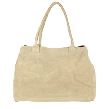 Girly HandBags Womens Expandable Italian Suede Leather Shoulder Bag Beige