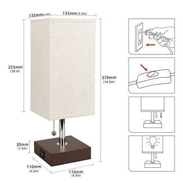 aooshine Bedside Table Lamp USB, Modern Desk Lamp, Solid Wood Nightstand Lamp with Unique Shade and ...