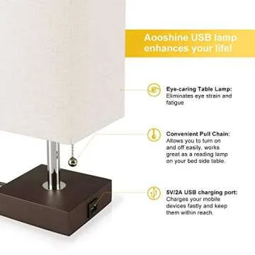 aooshine Modern Bedside Table Lamp with USB Port
