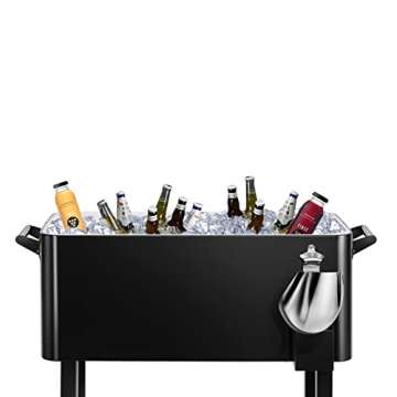 EDOSTORY 80 Quart Black Rolling Ice Chest Cooler Cart,Patio Backyard Party Drink Beverage Bar Stand ...