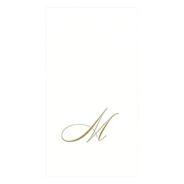 Elegant Caspari White Pearl Paper Linen Guest Towels, Monogram Initial M, Pack of 24