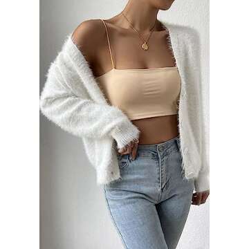 Elegant V-Neck Button Down Fuzzy Cardigan for Women