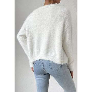 Elegant V-Neck Button Down Fuzzy Cardigan for Women