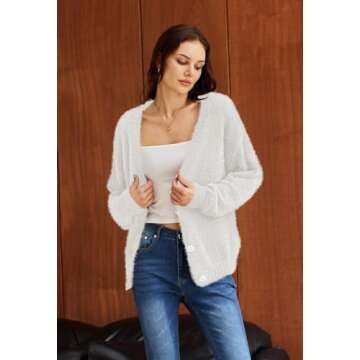 Elegant V-Neck Button Down Fuzzy Cardigan for Women