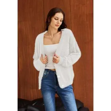 Elegant V-Neck Button Down Fuzzy Cardigan for Women