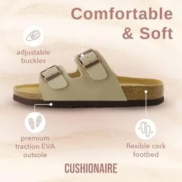 CUSHIONAIRE Women's Lane Cork Footbed Sandal With +Comfort, Stone, 8.5
