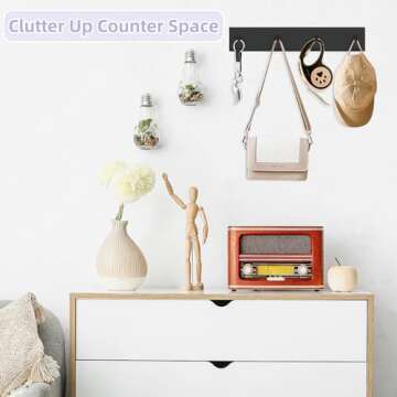 VIS'V Key Holder Wall Mount, Large Self Adhesive Key Hanger Metal Stick on Key Rack Compact Key Rail with 4 Key Hooks for Entryway Doorway Hallway 2 Adhesive Strips Black