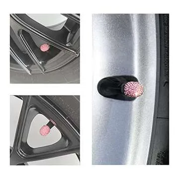 JUSTTOP 4 Pack Handmade Crystal Rhinestone Car Tire Valve Stem Caps, Car Wheel Tire Valve, Attractive Dustproof Bling Car Accessories, Universal for Cars, Trucks and Motorcycles-Pink
