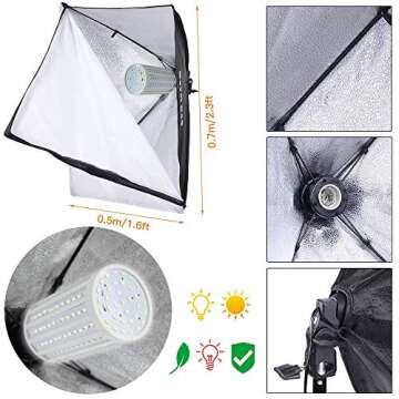 MOUNTDOG LED Softbox Photography Lighting Kit with 20"X28" Reflector Professional Photo Studio Equipment and 80W 6500K New Corn Light Bulbs for Portraits Fashion and Video Shooting