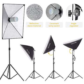 MOUNTDOG LED Softbox Photography Lighting Kit with 20"X28" Reflector Professional Photo Studio Equipment and 80W 6500K New Corn Light Bulbs for Portraits Fashion and Video Shooting